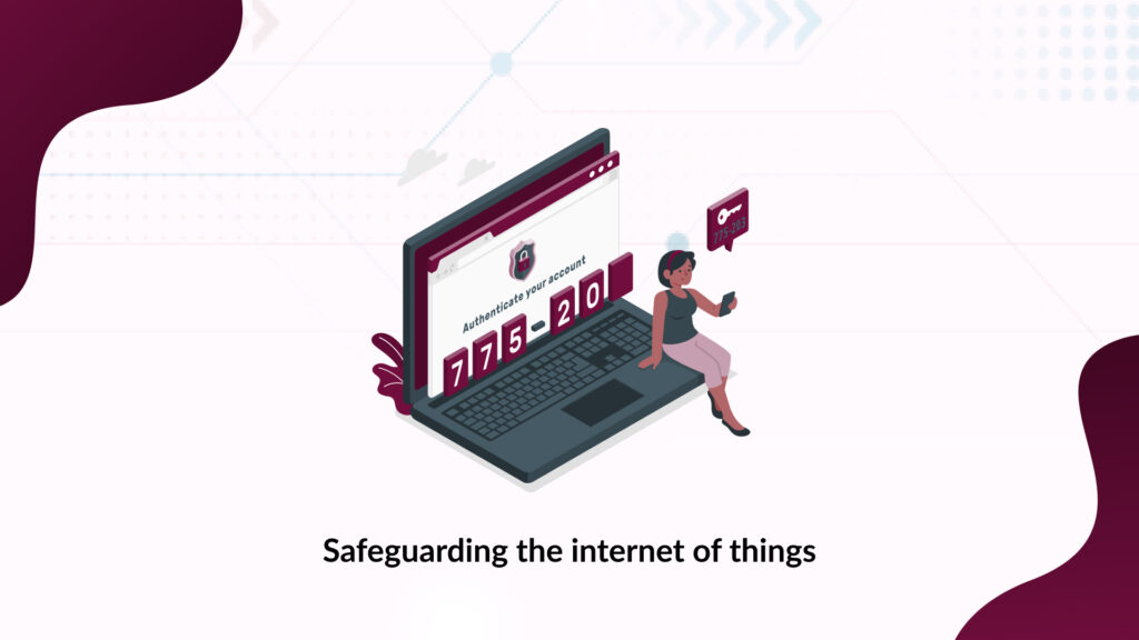 Blog cover with graphics depicting safeguarding the internet of things with cybersecurity.